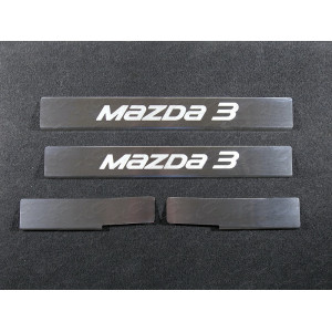 Накладки на пороги (лист шлифованный надпись Mazda 3) Mazda 3 (седан/хетчбэк) 2013-