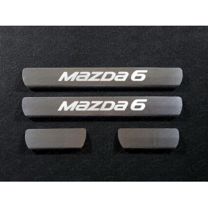 Накладки на пороги (лист шлифованный надпись Mazda) Mazda 6 2015-2018