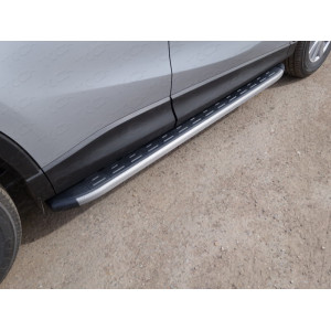 Пороги алюминиевые с пластиковой накладкой (карбон серые) 1720 мм Mazda CX-5 2015-2016