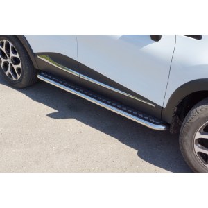 Защита порогов с алюминиевой площадкой 51 мм (НПС) Renault Kaptur 2016
