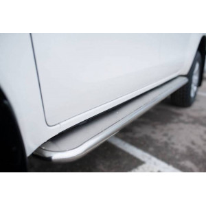 Toyota Hilux 2015 Пороги труба d42 с листом (Лист нерж,проф.нерж)(Вариант3)