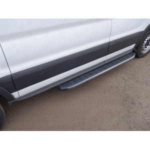 Порог алюминиевый с пластиковой накладкой (карбон черные) 1720 мм (правый) Ford Transit 2016-