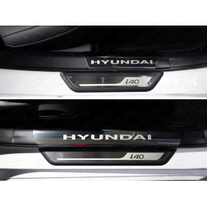 Накладки на пороги внутренние (лист зеркальный надпись Hyundai) Hyundai i40 2011-2018