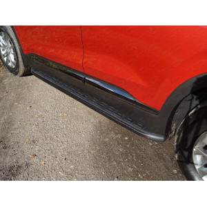 Пороги алюминиевые с пластиковой накладкой (карбон черные) 1820 мм Hyundai Santa Fe (TM) 2018-
