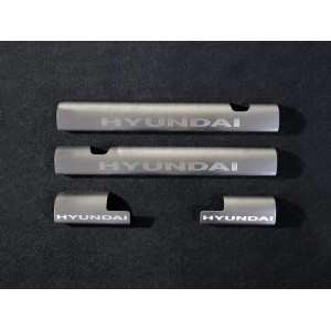 Накладки на пороги внутренние (лист шлифованный надпись Hyundai) Hyundai Solaris (седан/хетчбэк) 2014-2017