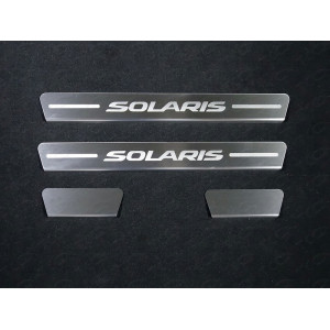 Накладки на пороги (лист шлифованный надпись Solaris) 4 шт Hyundai Solaris 2 (седан) 2017-