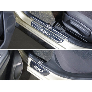 Накладки внешние и на пластиковые пороги (лист зеркальный надпись KIA) Kia Rio 2011-2014