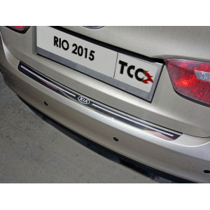 Накладка на задний бампер (лист зеркальный надпись RIO) Kia Rio 2015-2016