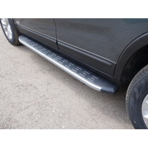 Пороги алюминиевые с пластиковой накладкой (карбон серебро) 1720 мм Kia Sorento 2012-