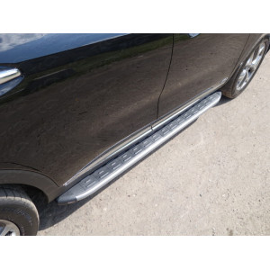 Пороги алюминиевые с пластиковой накладкой (карбон серебро) 1820 мм Kia Sorento Prime 2015-2018
