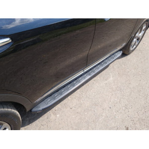 Пороги алюминиевые с пластиковой накладкой (карбон черные) 1820 мм Kia Sorento Prime 2015-2018