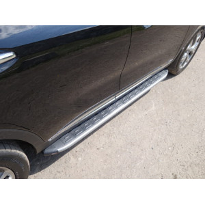 Пороги алюминиевые с пластиковой накладкой (карбон серебро) 1820 мм  Kia Sorento Prime 2018-