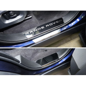 Накладки на пластиковые пороги (лист зеркальный надпись Range Rover) Land Rover Range Rover Sport 2015-