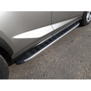 Пороги алюминиевые с пластиковой накладкой (карбон серебро) 1720 мм Lexus NX 200t 2015-2017 (кроме F-Sport)