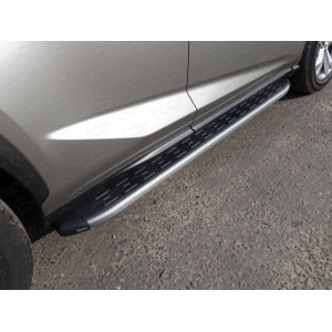 Пороги алюминиевые с пластиковой накладкой (карбон серые) 1720 мм Lexus NX 2017- (кроме F-Sport)