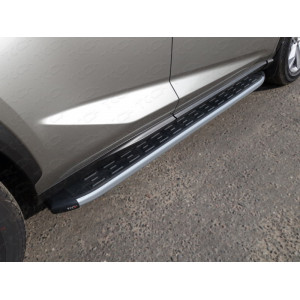 Пороги алюминиевые с пластиковой накладкой (карбон серебро) 1720 мм Lexus NX 2017- (кроме F-Sport)
