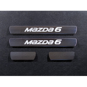 Накладки на пороги (лист зеркальный надпись Mazda) Mazda 6 2015-2018 