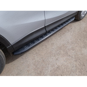 Пороги алюминиевые с пластиковой накладкой (карбон черные) 1720 мм Mazda CX-5 2015-2016