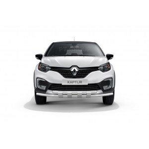 Защита переднего бампера двойная с пластинами 63/63 мм. (НПС) Renault Kaptur 2016