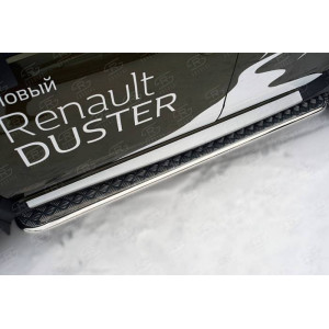 RENAULT Duster 2015 Пороги труба d42 с листом (Лист алюм,проф.сталь)(Вариант2)