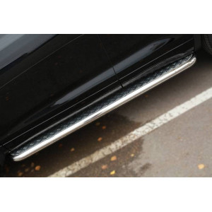 Toyota Highlander 2014-2016 Пороги труба d63 с листом (Лист алюм,проф.нерж)(Вариант1)