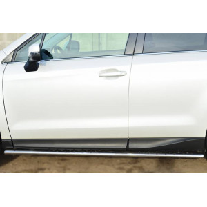 Subaru Forester 2013 Пороги труба 75х42 овал с проступью (без брызговиков)
