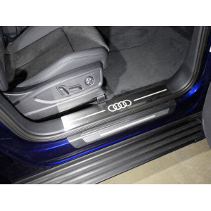 Накладки на пластиковые пороги (лист шлифованный логотип Audi 2шт Audi Q5 2017-  (а/м без пневмоподвески)
