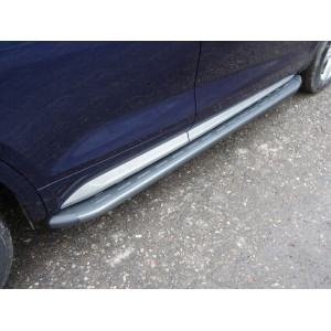 Пороги алюминиевые с пластиковой накладкой (карбон серые) 1820 мм Audi Q5 2017-  (а/м без пневмоподвески)
