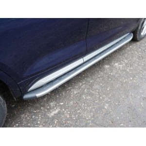 Пороги алюминиевые с пластиковой накладкой (карбон серебро) 1820 мм Audi Q5 2017-  (а/м без пневмоподвески)