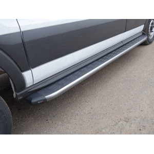 Порог алюминиевый с пластиковой накладкой (карбон серые) 2220 мм (левый) Ford Transit 2016-