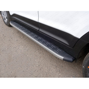 Пороги алюминиевые с пластиковой накладкой (карбон серые) 1720 мм Hyundai Creta 2016-