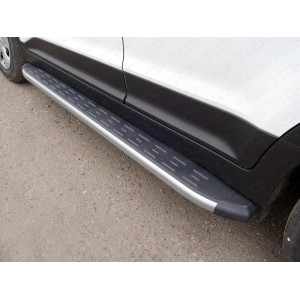 Пороги алюминиевые с пластиковой накладкой (карбон серебро) 1720 мм Hyundai Creta 2016-