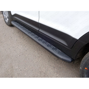Пороги алюминиевые с пластиковой накладкой (карбон черные) 1720 мм Hyundai Creta 2016-