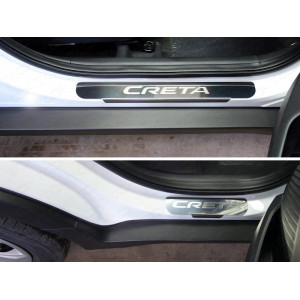 Накладки на пороги (лист зеркальный надпись Creta ) Hyundai Creta 2016-