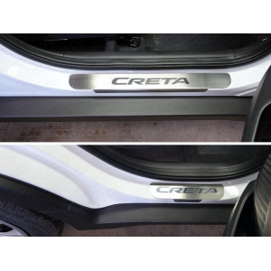 Накладки на пороги (лист шлифованный надпись Creta ) Hyundai Creta 2016-