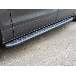 Пороги алюминиевые с пластиковой накладкой (карбон черные) 2220 мм Hyundai H1 2018-