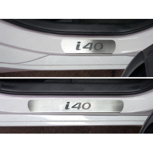 Накладки на пороги (лист шлифованный надпись i40) Hyundai i40 2011-2018