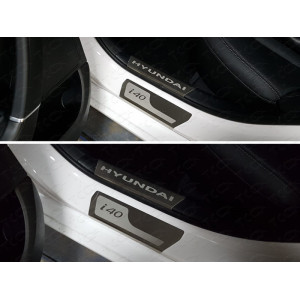 Накладки на пороги внешние и внутренние (лист шлифованный надпись) Hyundai i40 2011-2018