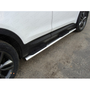 Пороги овальные с накладкой 120х60 мм Hyundai Santa Fe (DM) 2012-2018