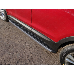 Пороги алюминиевые с пластиковой накладкой (карбон серые)1820 мм Hyundai Santa Fe Premium (DM) 2015-2018