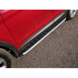 Пороги алюминиевые с пластиковой накладкой (карбон серебро)1820 мм Hyundai Santa Fe Premium (DM) 2015-2018