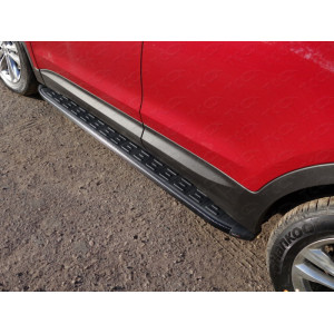 Пороги алюминиевые с пластиковой накладкой (карбон черные)1820 мм Hyundai Santa Fe Premium (DM) 2015-2018
