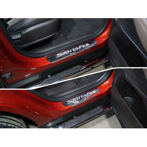 Накладки на пороги (лист зеркальный надпись Santa Fe) 4шт Hyundai Santa Fe (TM) 2018-