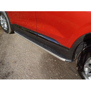 Пороги алюминиевые с пластиковой накладкой (карбон серые) 1820 мм Hyundai Santa Fe (TM) 2018-