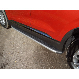 Пороги алюминиевые с пластиковой накладкой (карбон серебро) 1820 мм Hyundai Santa Fe (TM) 2018-
