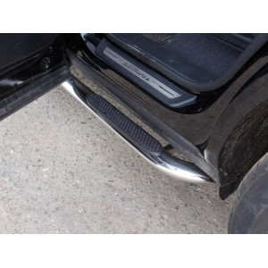 Пороги овальные гнутые с накладкой 75х42 мм Hyundai Santa Fe Grand 2016-