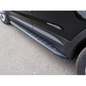Пороги алюминиевые с пластиковой накладкой (карбон черные) 1820 мм Hyundai Santa Fe Grand 2016-