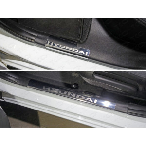 Накладки на пороги внутренние (лист зеркальный надпись Hyundai) Hyundai Solaris 2014-2017