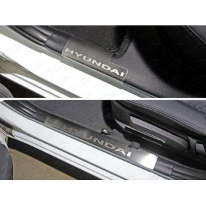 Накладки на пороги внутренние (лист шлифованный надпись Hyundai) Hyundai Solaris (седан/хетчбэк) 2014-2017