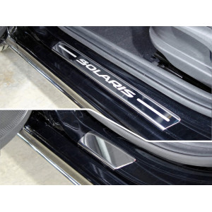 Накладки на пороги (лист зеркальный надпись Solaris) 4 шт Hyundai Solaris 2 (седан) 2017-